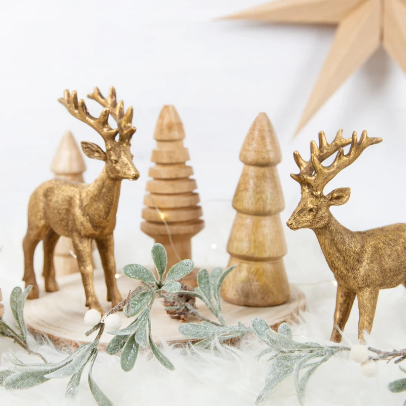 Hirsch Rentier Figur Gold Deko Weihnachten Dekoobjekt 18 cm