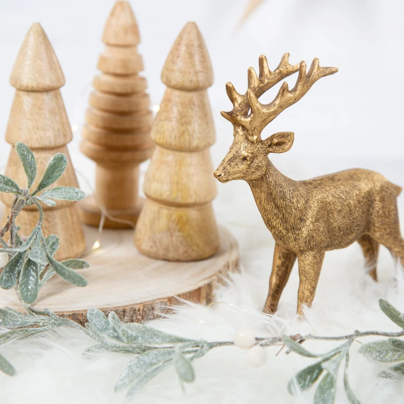 Hirsch Rentier Figur Gold Deko Weihnachten Dekoobjekt 18 cm