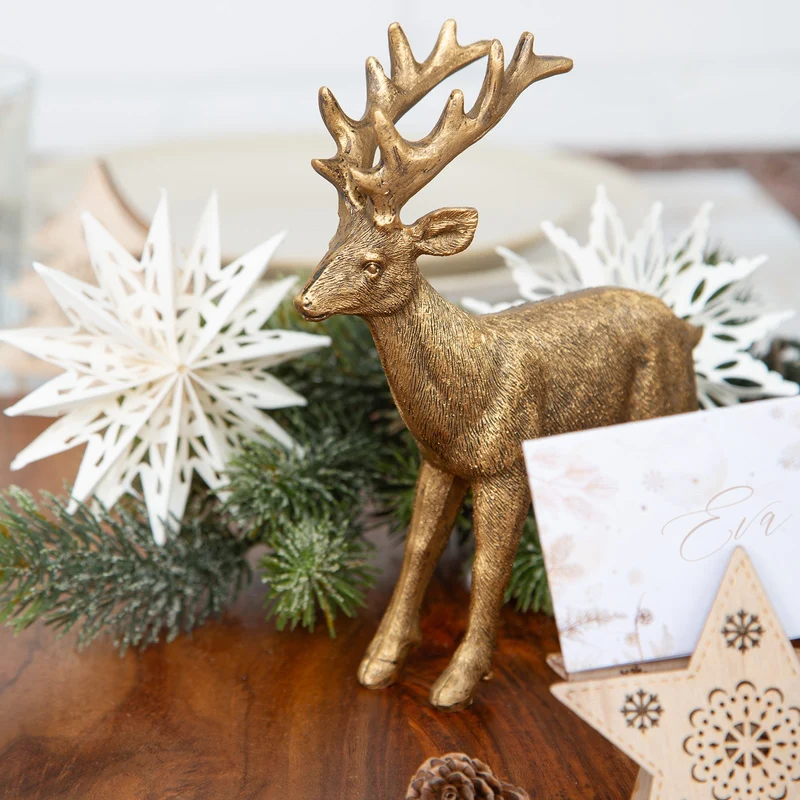 Hirsch Rentier Figur Gold Deko Weihnachten Dekoobjekt 18 cm