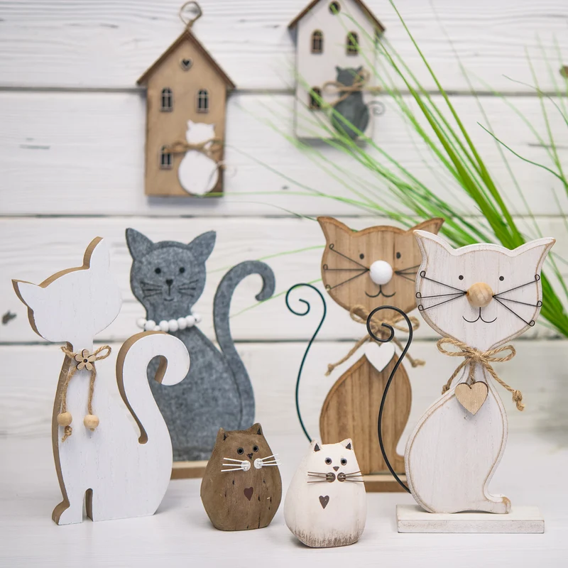 Graue Deko Katze - 18 cm aus Filz - Katzenfigur zum Hinstellen