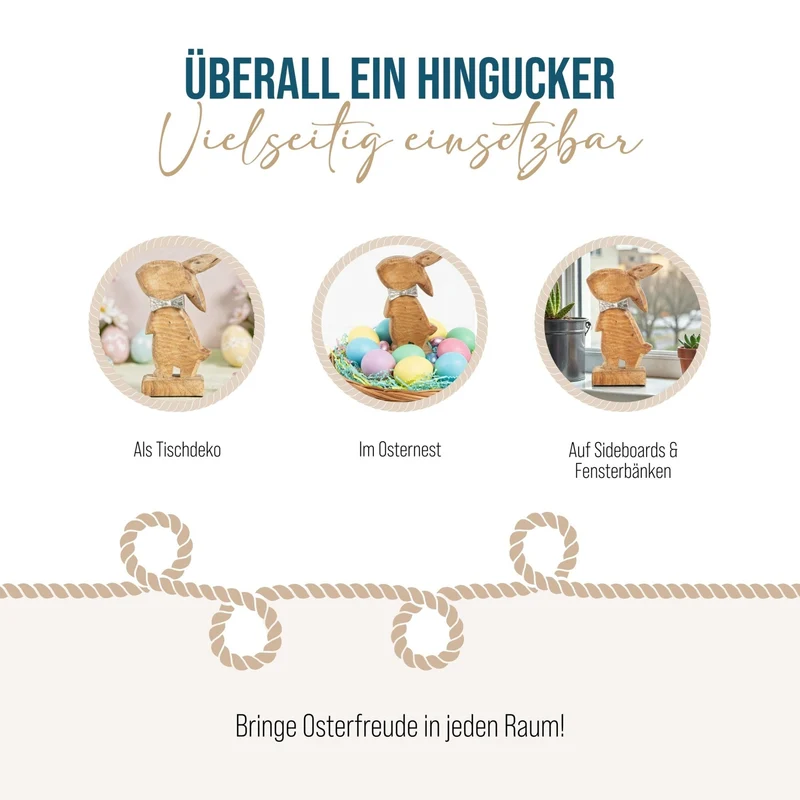 Braune Holzhasen Figur - 23 cm aus Holz - Osterdekoration Osterhase