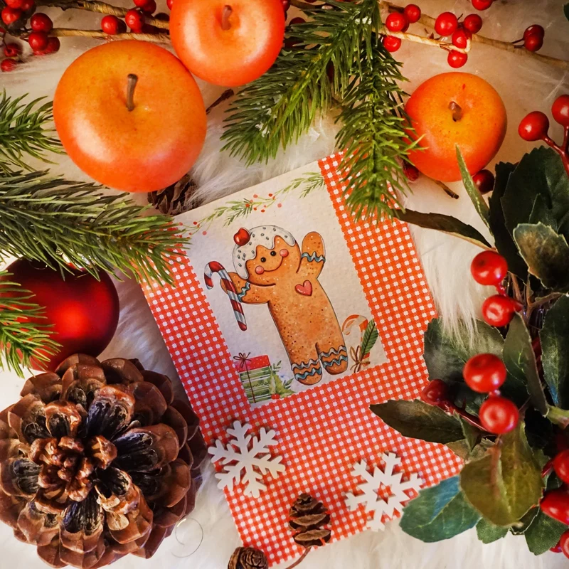 Weihnachtsbanderole Lebkuchenmann braun rot beige grün 7,2 x 21 cm