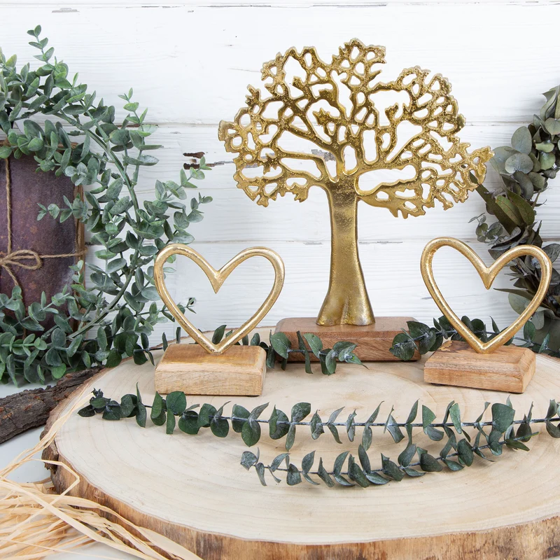 Baum Dekofigur aus Metall - Lebensbaum Figur Gold zum Hinstellen - 27 cm