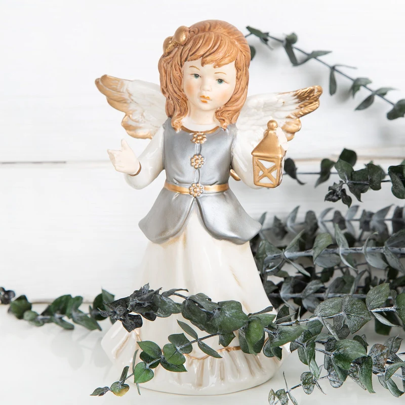 2 Engel Figuren grau beige - Weihnachtsengel 10 cm zum Hinstellen