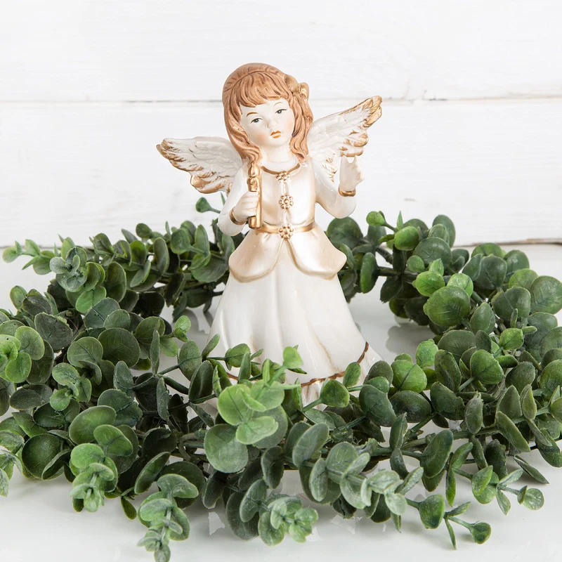 2 Engel Figuren - beige cremefarben mit Kerze & Taube