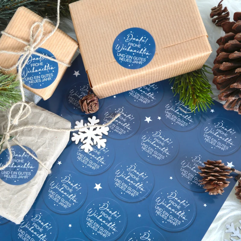 Logbuch-Verlag 24 Weihnachtsaufkleber mit Text dunkelblau weiß Weihnachtsgrüße Danke Frohe Weihnachten - Business Firma Kunden Geschenke Ø 4 cm