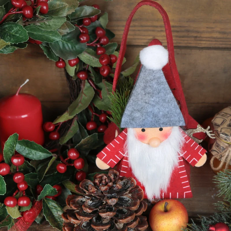 2 Wichtel Taschen aus Filz rot weiß grau - Nikolaus Geschenktaschen Weihnachten