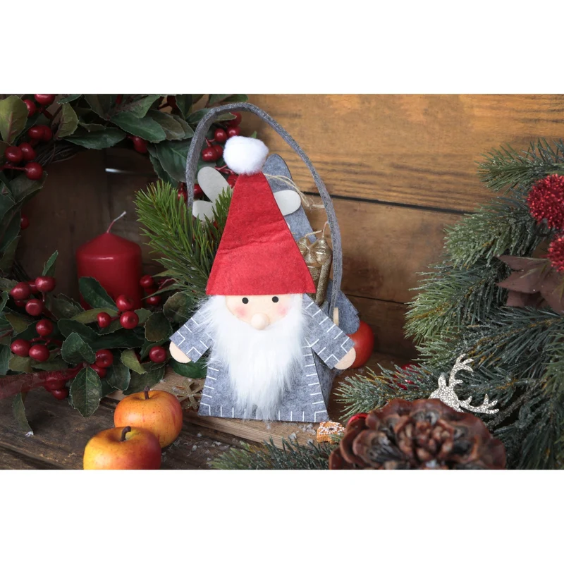 2 Wichtel Taschen aus Filz rot weiß grau - Nikolaus Geschenktaschen Weihnachten