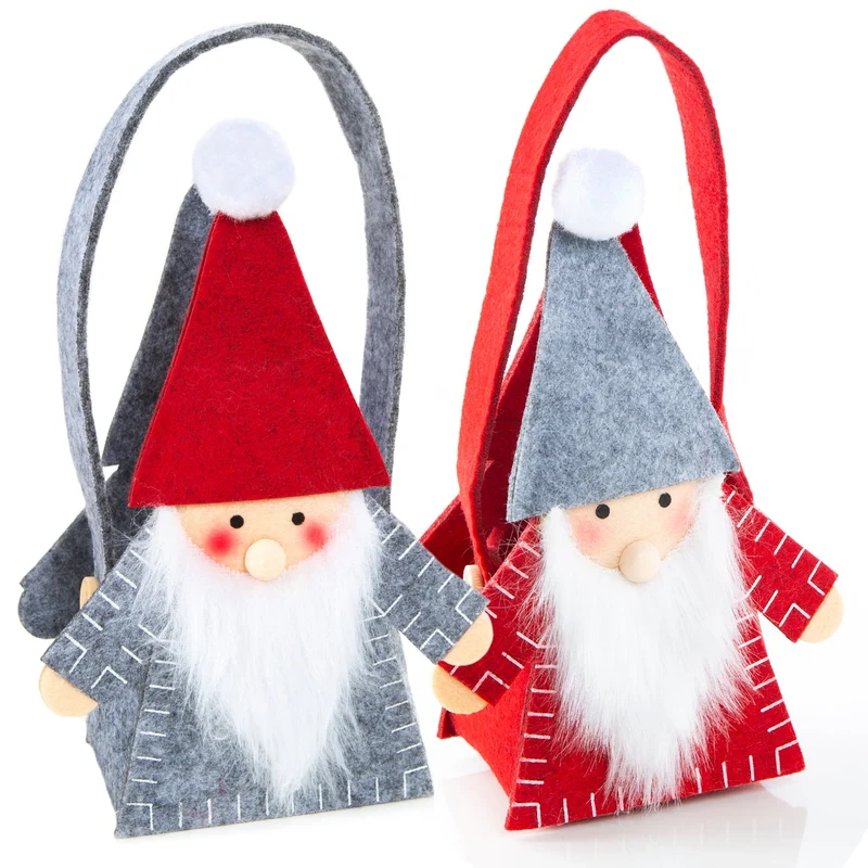2 Wichtel Taschen aus Filz rot weiß grau - Nikolaus Geschenktaschen Weihnachten