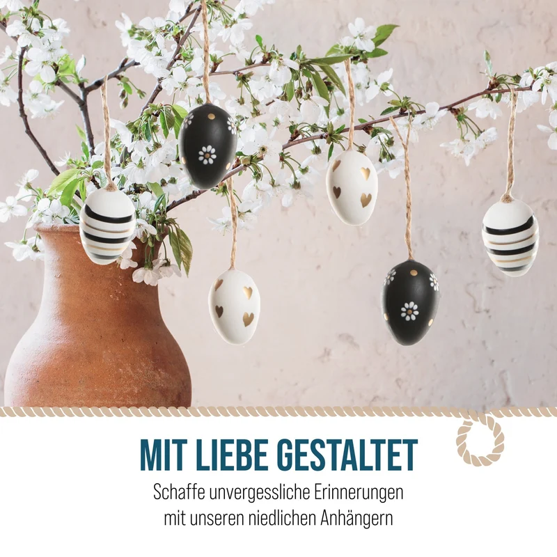 12 kleine Ostereier - 4 cm aus Plastik - schwarz Gold weiß