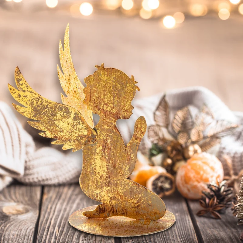 Engelfigur aus Metall Gold schraffiert - betender Engel 16 cm