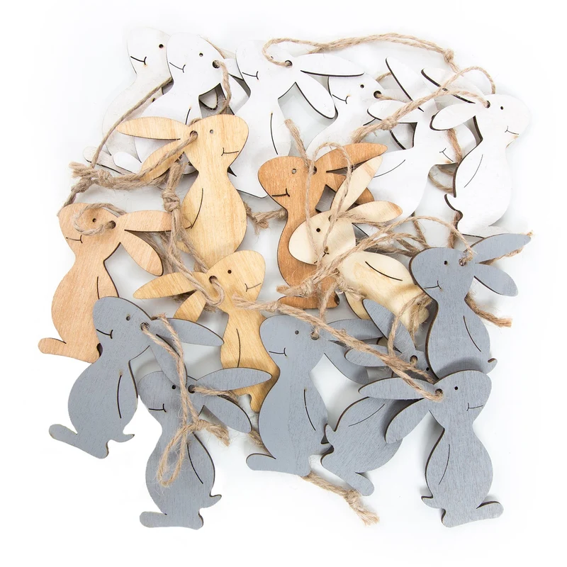 18 kleine Osterhasen aus Holz 6,5 cm grau braun beige - Osterdeko zum Aufhängen