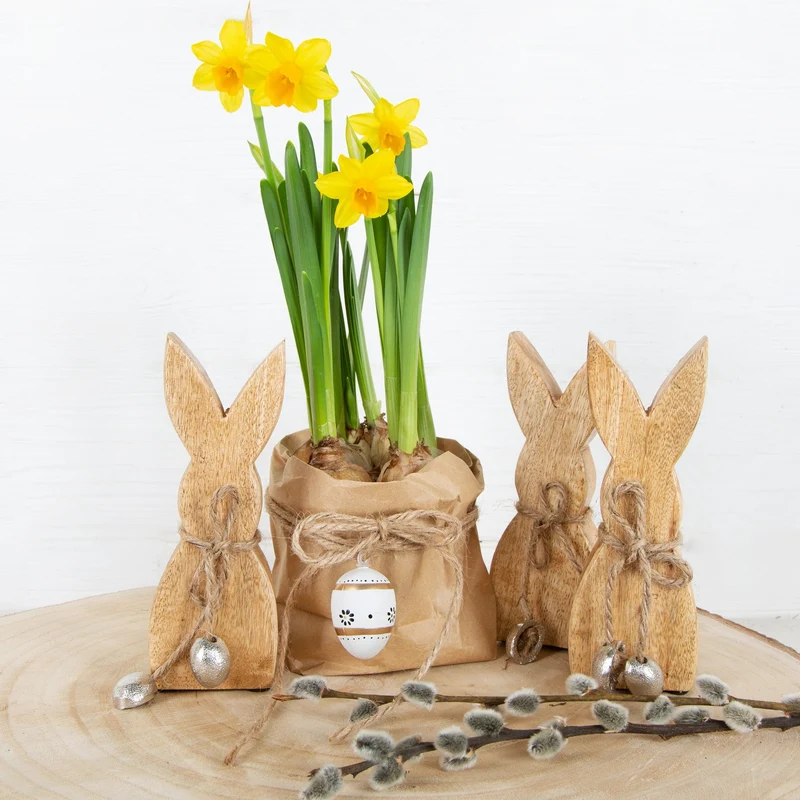 3 Hasen Holzhasen braun Osterhasen Ostern Set 15 cm