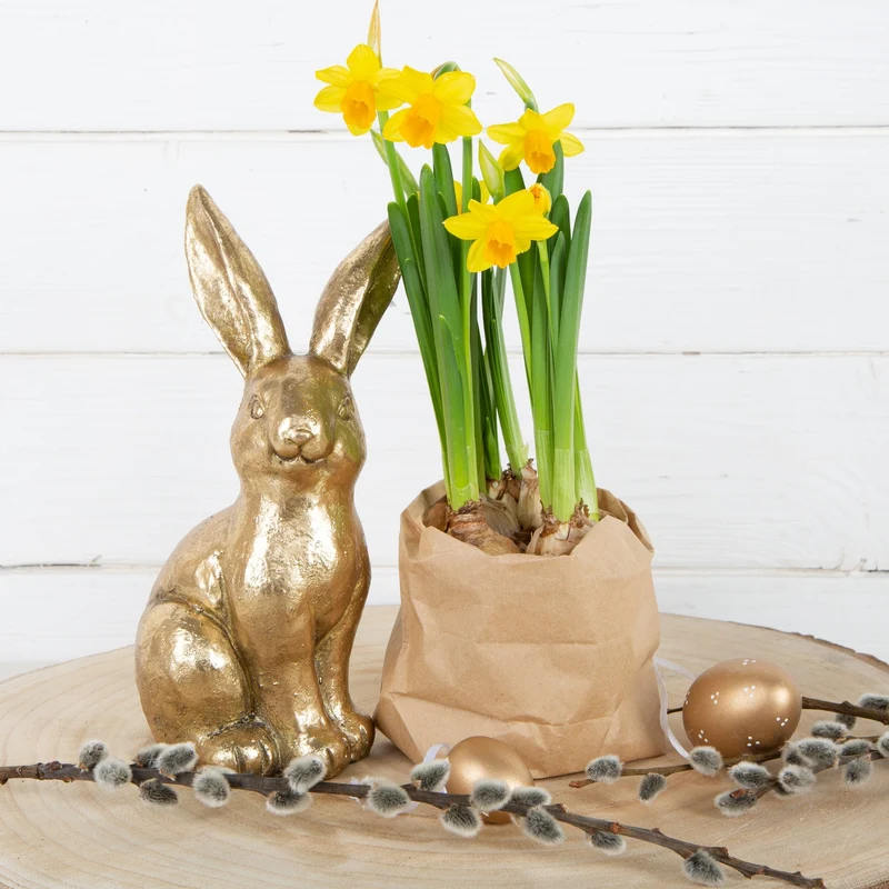 2 Osterhasen Figuren Gold glänzend edle Dekofiguren 24 cm