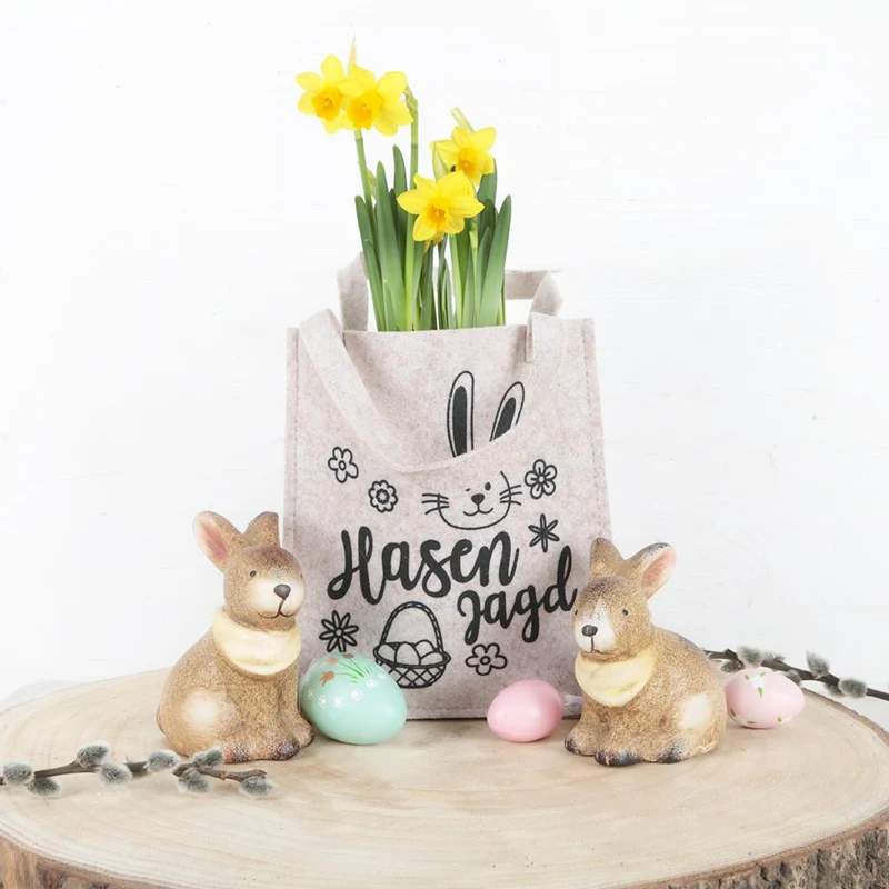 4 Ostern Deko Hasen Figuren braun gelb aus Keramik
