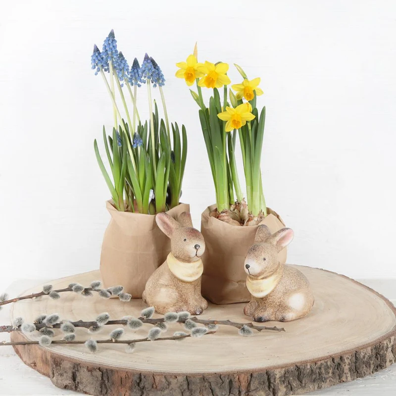 4 Ostern Deko Hasen Figuren braun gelb aus Keramik