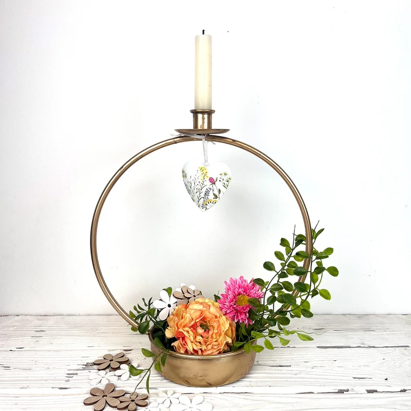 Edler Kerzenständer aus Metall mit Dekoschale Gold 33 cm