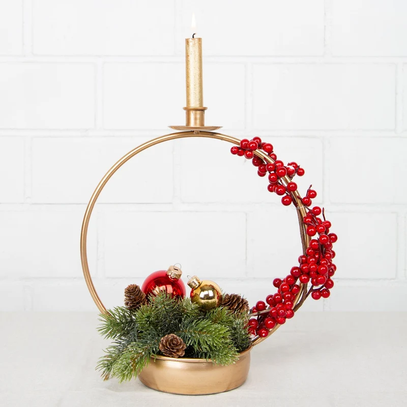 Edler Kerzenständer aus Metall mit Dekoschale Gold 33 cm