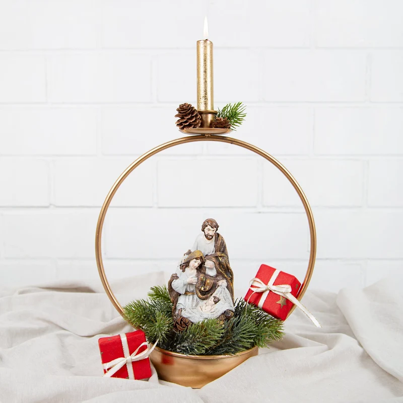 Edler Kerzenständer aus Metall mit Dekoschale Gold 33 cm