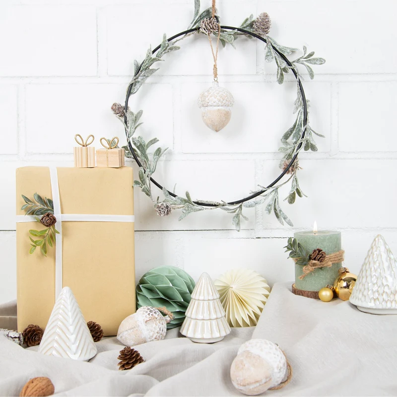 3 kleine Weihnachtsbäume Keramik Creme weiß Weihnachten 10 cm