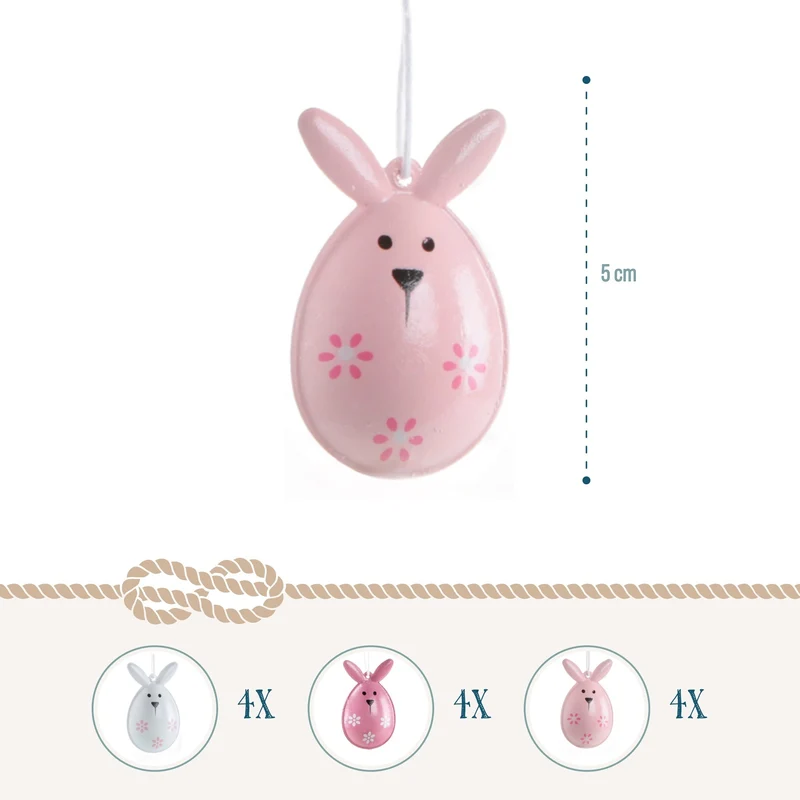 12 Osterhasen Anhänger rosa pink weiß 5 cm - Osteranhänger für den Osterstrauch