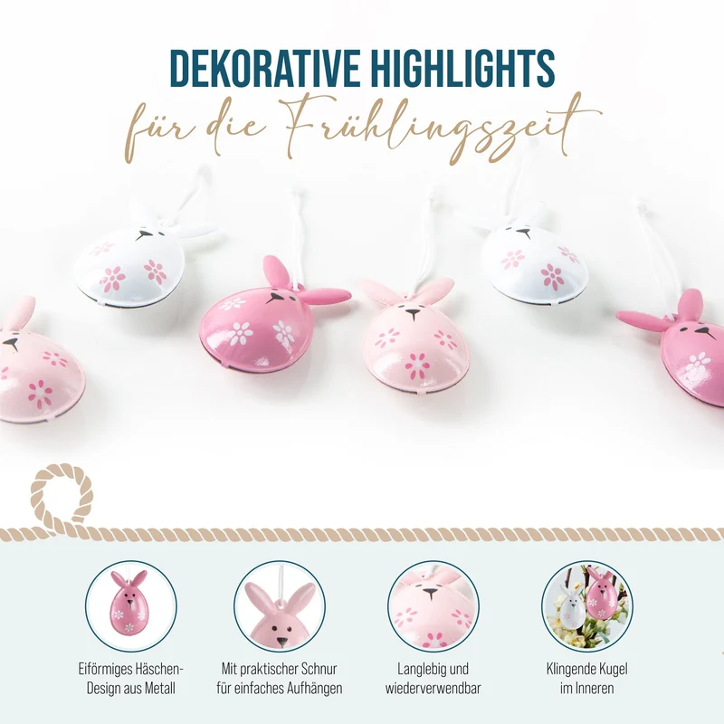 12 Osterhasen Anhänger rosa pink weiß 5 cm - Osteranhänger für den Osterstrauch