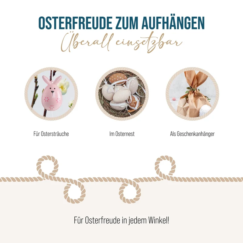 12 Osterhasen Anhänger rosa pink weiß 5 cm - Osteranhänger für den Osterstrauch