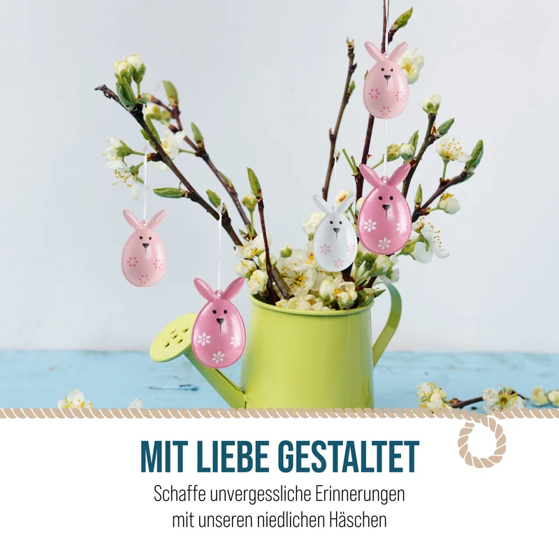 12 Osterhasen Anhänger rosa pink weiß 5 cm - Osteranhänger für den Osterstrauch