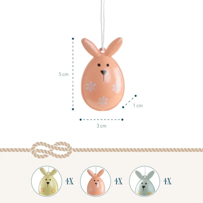 12 bunte Osteranhänger aus Metall Osterhase gelb orange grün