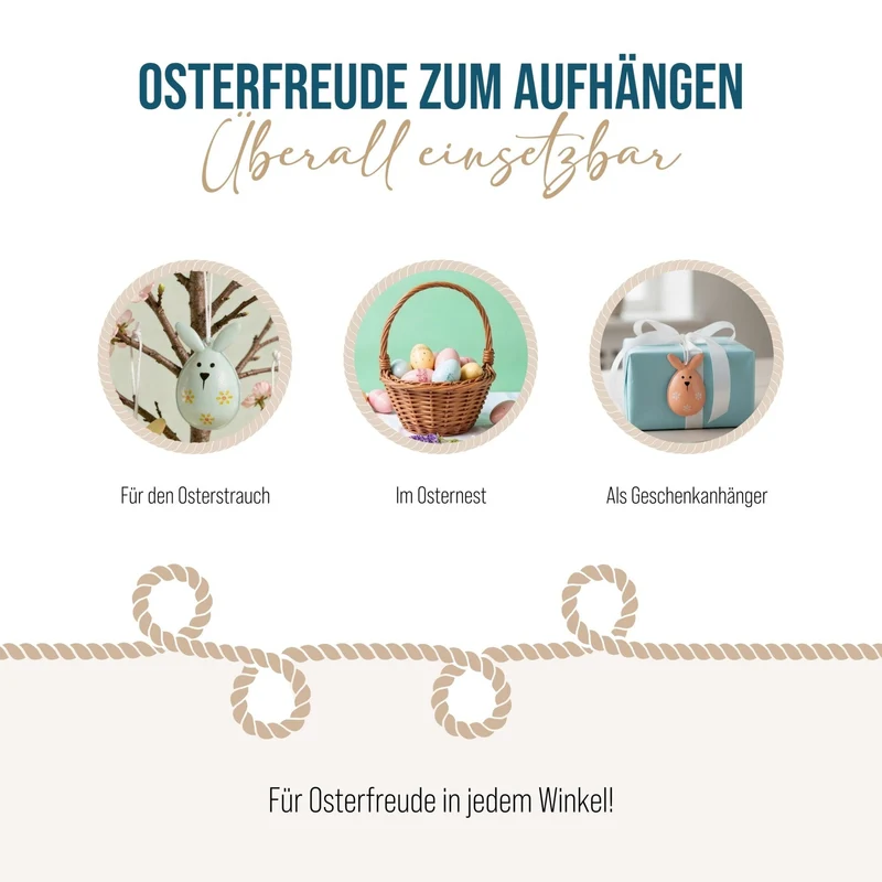 12 bunte Osteranhänger aus Metall Osterhase gelb orange grün
