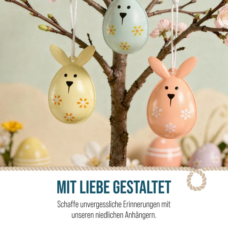 12 bunte Osteranhänger aus Metall Osterhase gelb orange grün