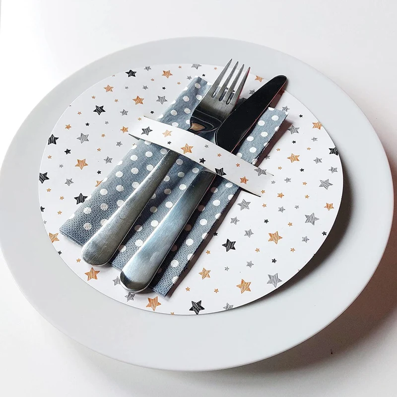 10 runde Teller Deckchen weiß gold grau - für Besteck weihnachtlich 21 cm
