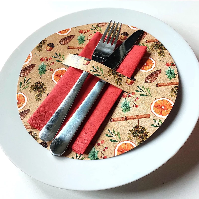 10 runde Tellerdeckchen weihnachtlich orange braun