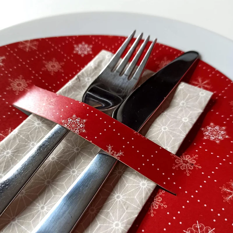 10 Teller Deckchen rot weiß rund 21 cm - weihnachtlich mit Schneeflocken