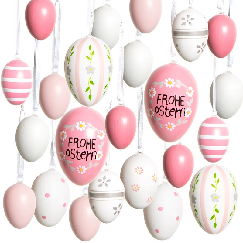 24 kleine Ostereier aus Plastik rosa pink weiß 4-6 cm
