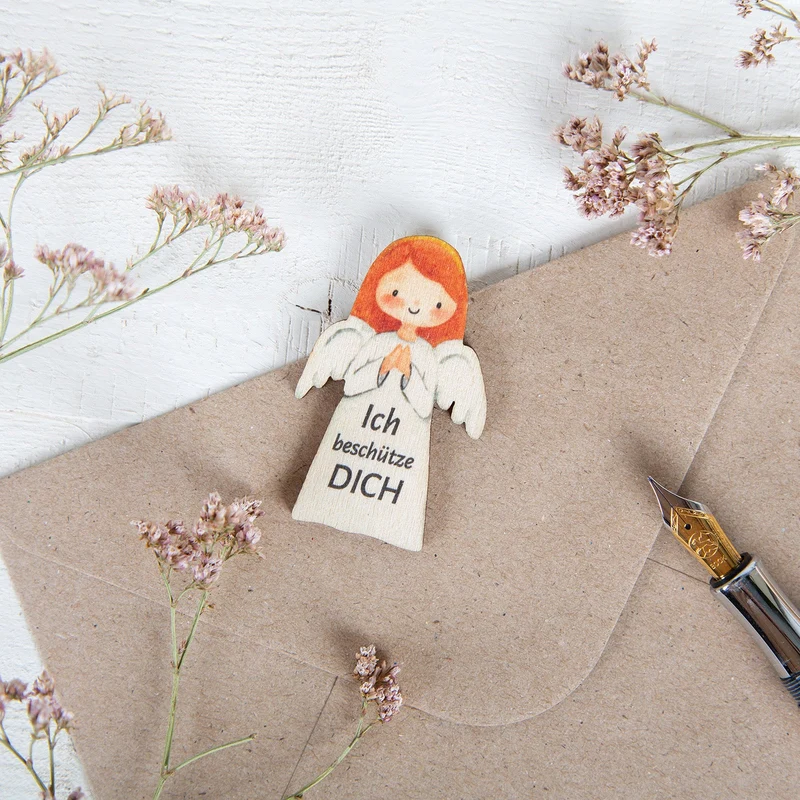 5 kleine Schutzengel Holz 5,5 cm Flache Engel Glücksbringer Gastgeschenk