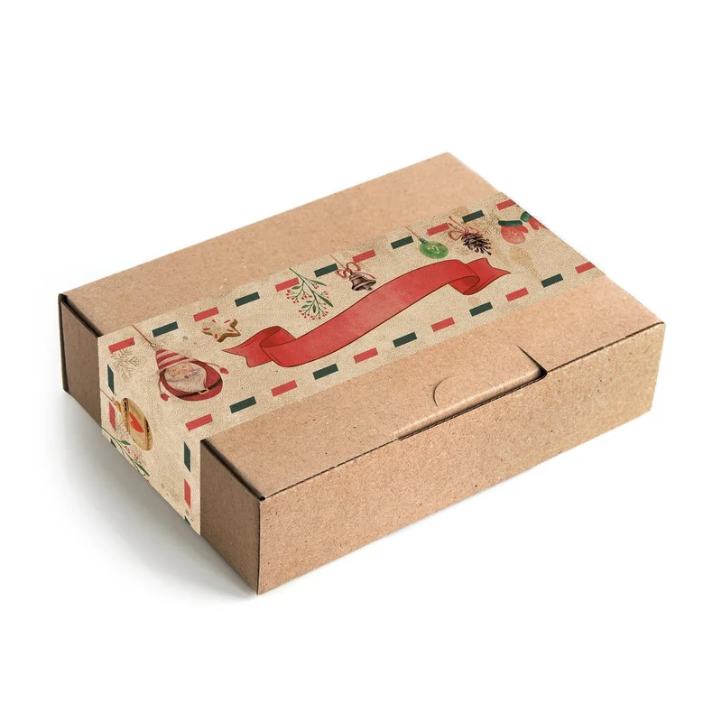Weihnachtsbanderole Vintage Weihnachtskugeln braun beige rot grün 5 x 42 cm