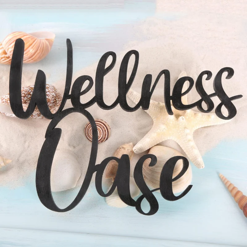 Holzschild WELLNESSOASE schwarz 25 cm - Tür Wand Schild