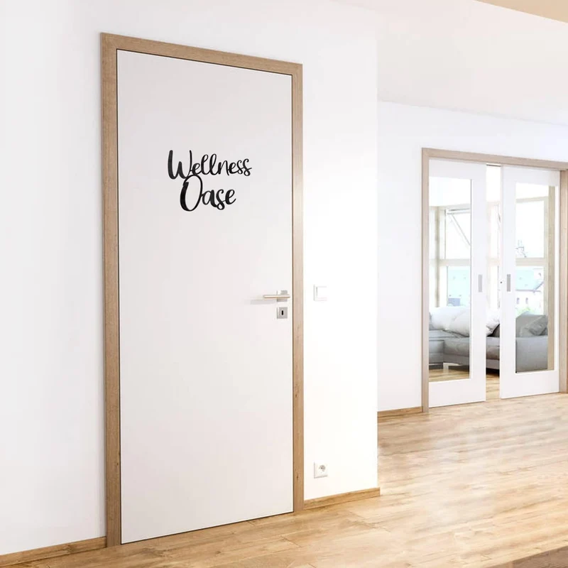 Holzschild WELLNESSOASE schwarz 25 cm - Tür Wand Schild