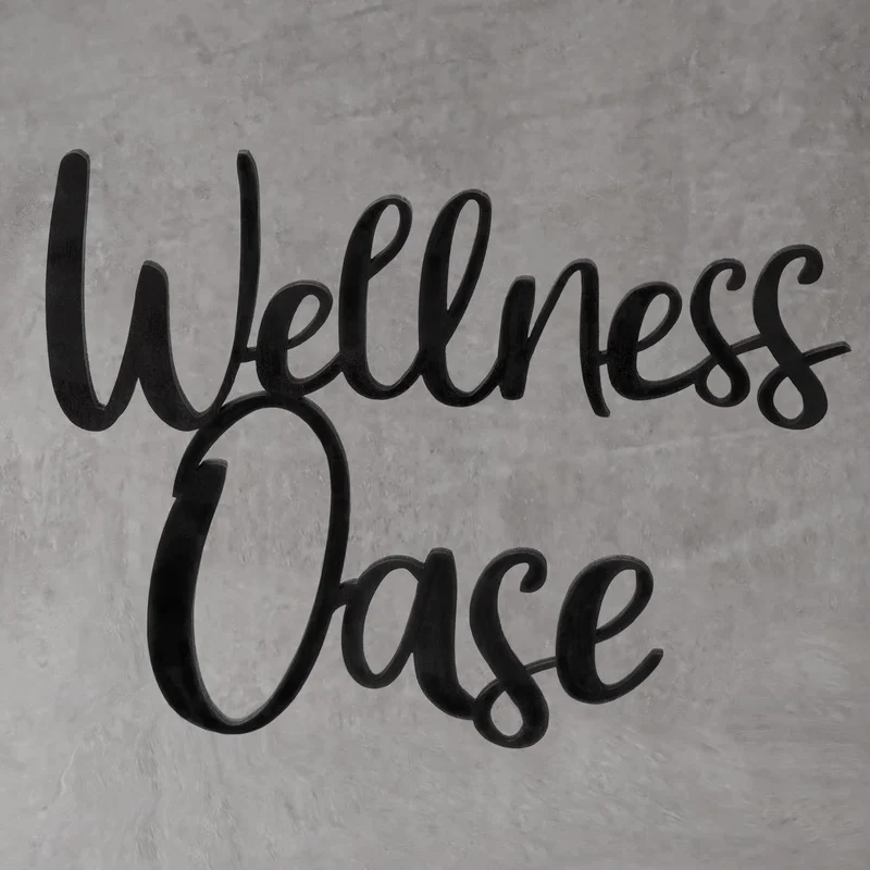Holzschild WELLNESSOASE schwarz 25 cm - Tür Wand Schild