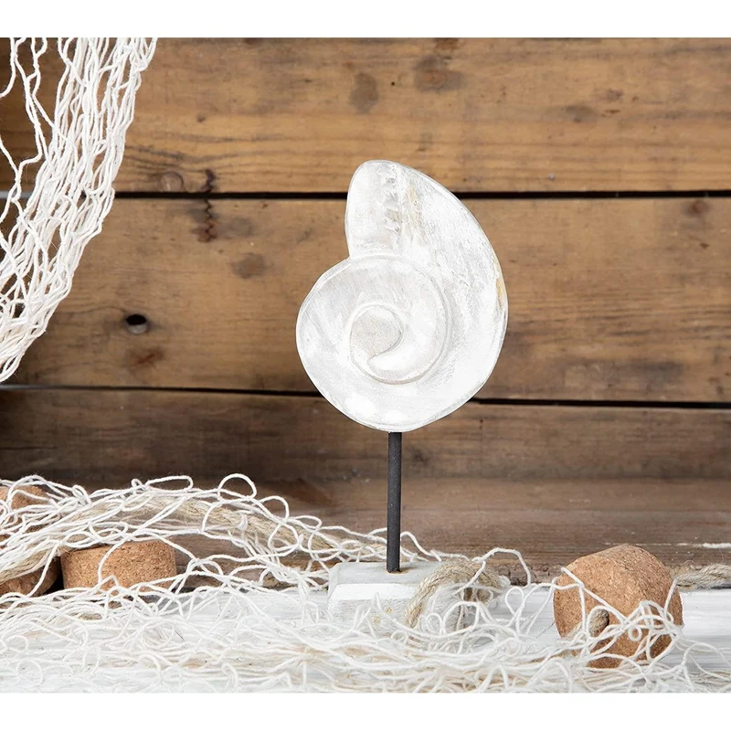 2 Muschel Figuren - Holz Deko zum Hinstellen weiß Shabby chic