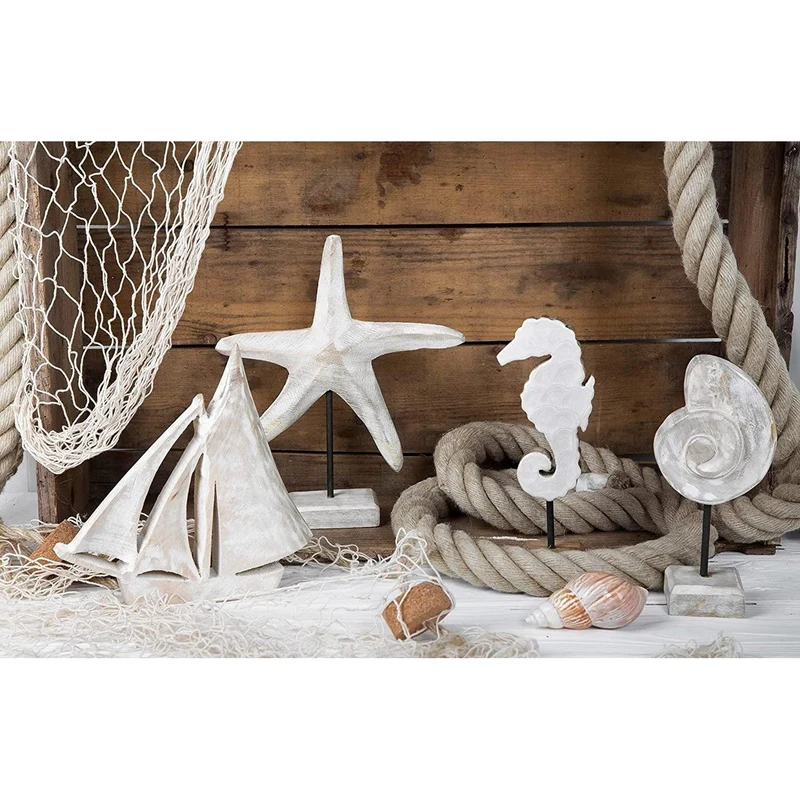 Holzschiff Figur weiß beige gekalkt - Segelschiff Deko aus Holz