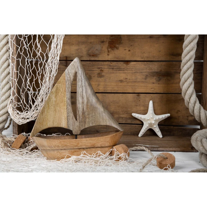 Holzschiff Figur 28 cm braun zum Hinstellen - aus Holz