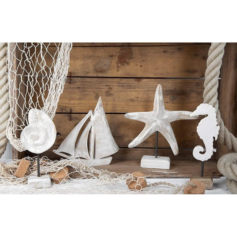 2 Seepferdchen Figuren stehend auf Holzsockel - Maritime Deko