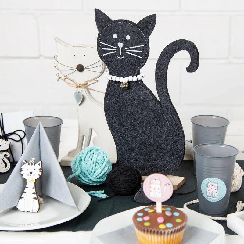 Große Katze aus Holz zum Hinstellen weiß - 23 cm