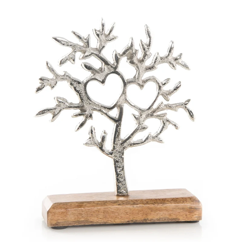 Dekorative Baum Figur - Silber braun 20 cm - mit zwei Herzen