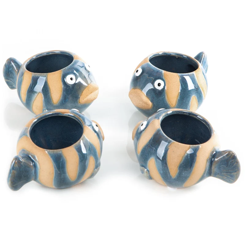 4 Mini Pflanztöpfe - kleine Fische aus Keramik zum Bepflanzen
