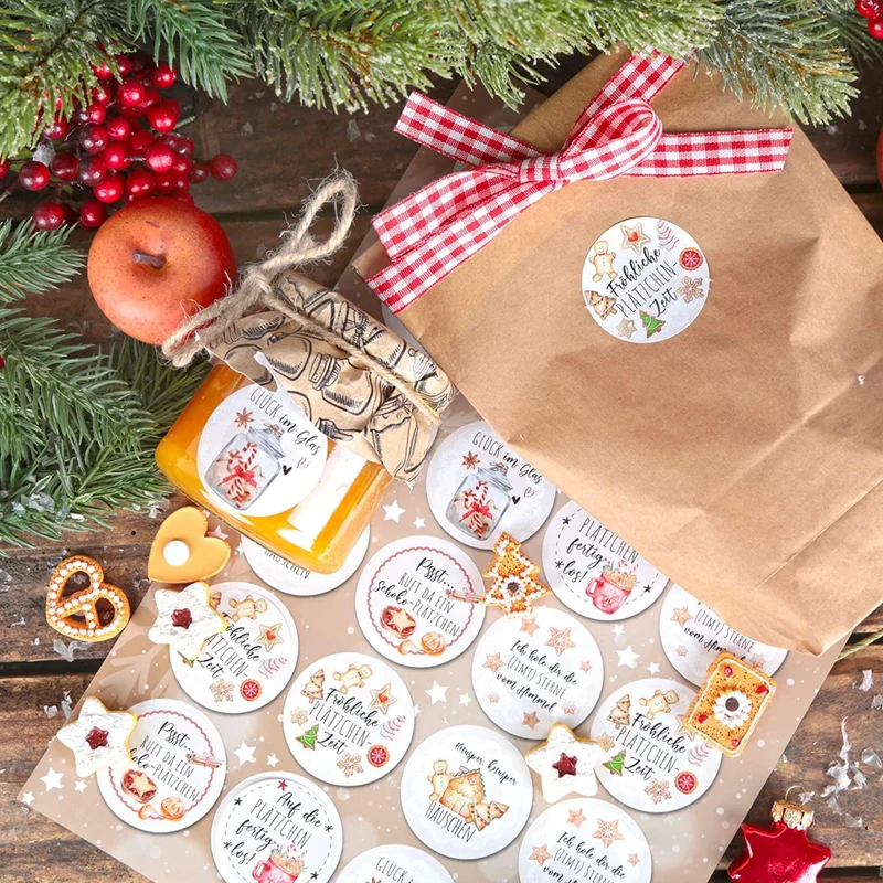 Logbuch-Verlag 24 weihnachtliche Sticker - Plätzchen Gebäck Kekstüten Verzierung - Weihnachtsaufkleber Geschenk Verpackung Ø 4 cm