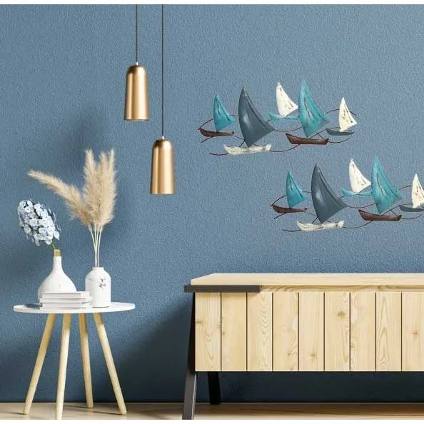 Große Wandskulptur Segelschiffe blau weiß braun - 48,5 cm zum Aufhängen