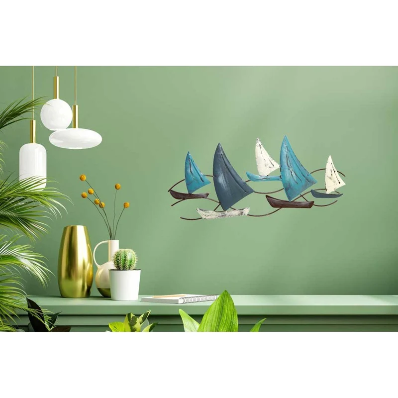 Große Wandskulptur Segelschiffe blau weiß braun - 48,5 cm zum Aufhängen